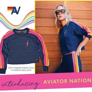 AVIATOR NATION BOLT CLASSIC cropped CREW sweatshirt NWOT XS $175 retail